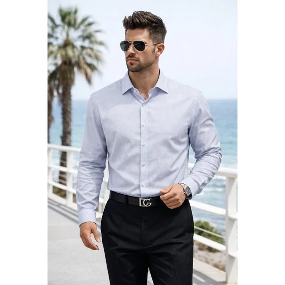 MAX Massimo Pasmato Blue Stripe Dress Shirt 100% Cotton Italy L - Picture 2 of 12